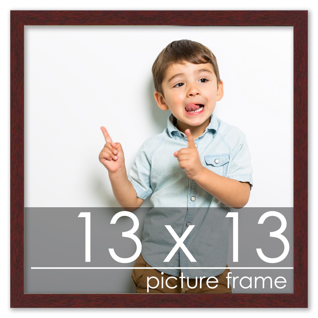 13x13 Solid Wood Picture Frame with UV-Resistant Acrylic & Acid-Free Backing, Available in 6 Finishes: Matte Black, Matte White, Metallic Bronze, Silver, Natural Wood Grain & Mahogany